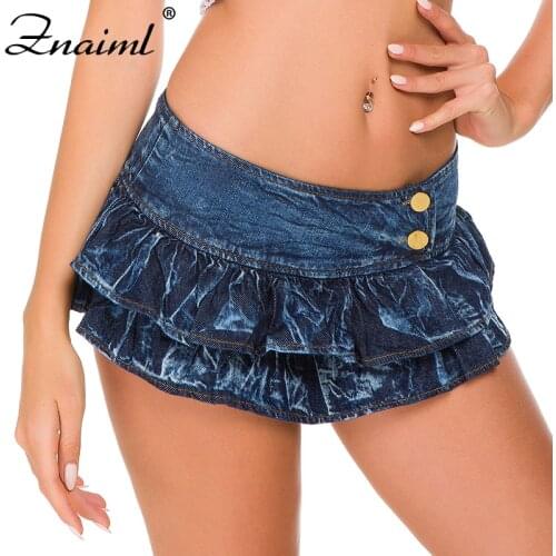 Znaiml Harajuku Punk Y2K Denim Mini Pleated Skirt Ladies Summer Low Waist Jeans Shorts Skirts Women Ruffles Sexy Nightclub Wear