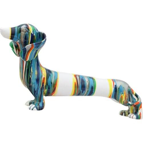 Art Color Cartoon Dachshund Dog Resin Crafts Animal Modern Creative Home Bedroom Decoration Living Room Gift