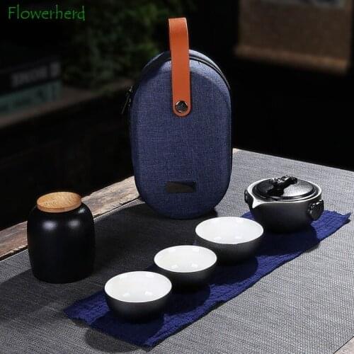 Ceramic Porcelain Tea Set Teaware One Pot Three Cups Tea Caddy Portable Travel Tea Set Creative Tea Set Tea Pot Tea Cup Set