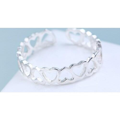 New Designer Silver Color Heart Rings for Women Adjustable Size Finger Ring Fashion Wedding Jewelry