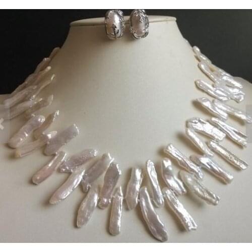 Perfect Pearl Jewelry Set 18inch Cultured AAA White Biwa Freshwater Pearl Necklace Earrings Jewelry Set Charming Women Gift