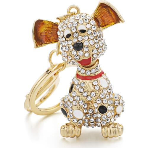 Hot Sale Exquisite Dalmatian Dog Rhinestone HandBag Pendant Simple Keychains For Car Crystal Keychains Women Stylish Gift DK309