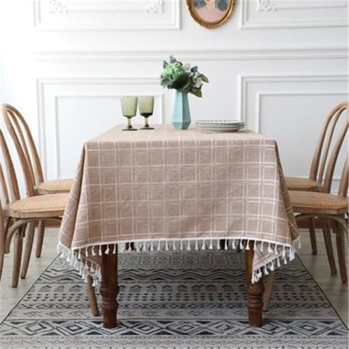 Fashion Hot Grid Designs Solid Decorative Linen Tablecloth With Tassels Rectangular Wedding Dining Table Cover Tea Table Cloth