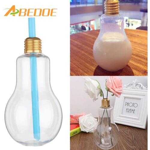 ABEDOE Fashion Plastic Light Bulb Shaped Transparent Fruit Juice Water Bottle Drink Bottle Party Festival Bottle Decoration