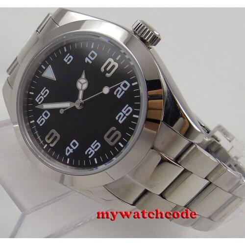 40mm parnis black dial sapphire glass folding clasp automatic mens watch P939