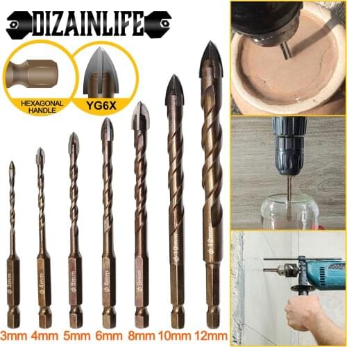 3/4/5/6/8/10/12 MM Cross Hex Tile Bit Stone Glass Ceramic Concrete Drill Bit Set Metal Hole Opener Hard Alloy Triangle Drill Bit