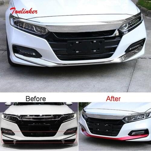 Tonlinker Exterior Car Front Bumper Cover Case Sticker for HONDA ACCORD 2018-19 Car Styling 3 PCS ABS Chrome Cover sticker