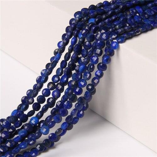 Natural Blue lapis lazuli stone beads Coin Flat faceted Round Loose Spacer Beads For Jewelry Making Bracelet Necklace handmade