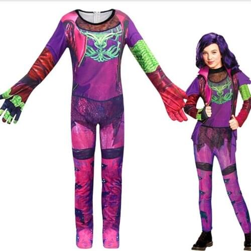 New Adult Kids Descendants 3 Evie Cosplay Costume Women Girls Jumpsuit Zentai Halloween Fancy Dress Bodysuit