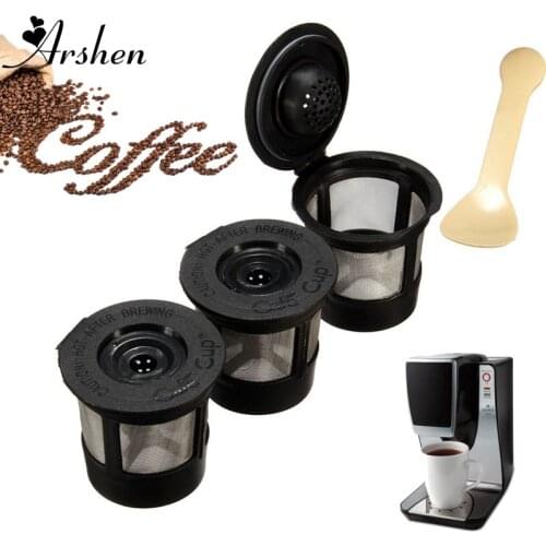 Arshen 3pcs/Set Plastic Coffee Filters Strainer Basket Coffee Capsule For Keurig Coffee System Reusable Filter With 1 Spoon