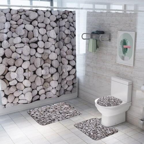 Drop Shipping Shower curtain Bath Mat Bathroom Carpets Set Stone Print Floor Rug Doormat For Shower Room Anti-slip Toilet Rugs