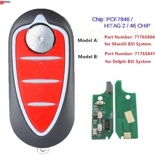Keyecu Remote Key Fob 3Button 433MHz PCF7946 for Alfa Romeo Giulietta 2010- Marelli BSI/for Alfa Romeo Mito Delphi BSI System
