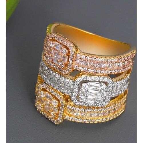 Luxury Big Rings AAA Cubic Zirconia Micro Pave Setting Multi-Layered Full Finger Ring Nigeria Wedding&Party Jewelry For Women