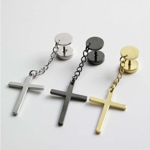 1 Piece Of Punk Gothic Stainless Steel Fashion Cross Personality Pendant Titanium Steel Unisex Earrings