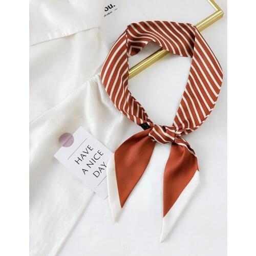 MoriBty Women Skinny Silk Scarf Wraps Thin Summer Hair Ribbon Headscarf Foulard Femme Shirt Neckerchief Tie Luxury Print Bufanda