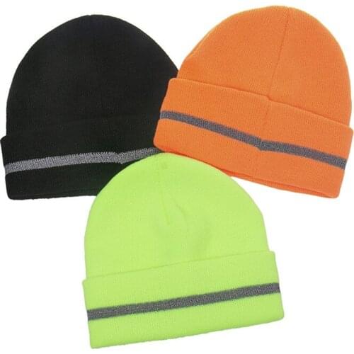 Reflective Skullies Beanies Solid Color Knitted Beanies Hat Winter Warm Ski Hats Men Women Skullies Caps Soft