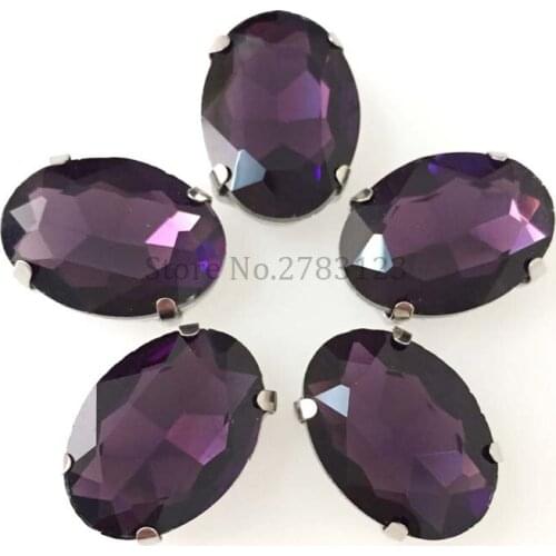 Deep purple All Sizes oval shape crystal glass Silver Claw sew on stones For Clothes Dress Decoration Free shipping