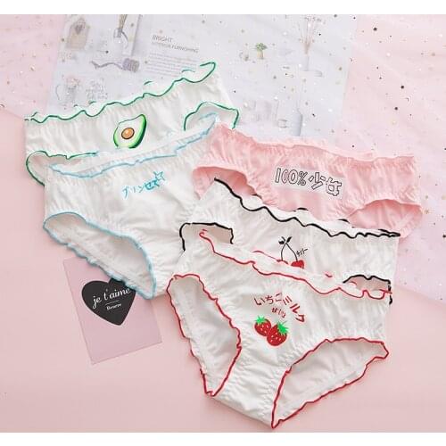 New Japanese Fungus Teenage Bread Underpants Young Girl Fruit Pattern Briefs Combed Cotton Panties Plus Size Kids Underwear Pink