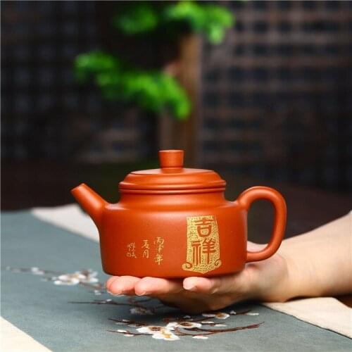 Yixing Purple Clay Teapotot Handmade Exquisitely Customized Raw Ore Auspicious De Zhong Pot Mud Painted Tea Kettle Household