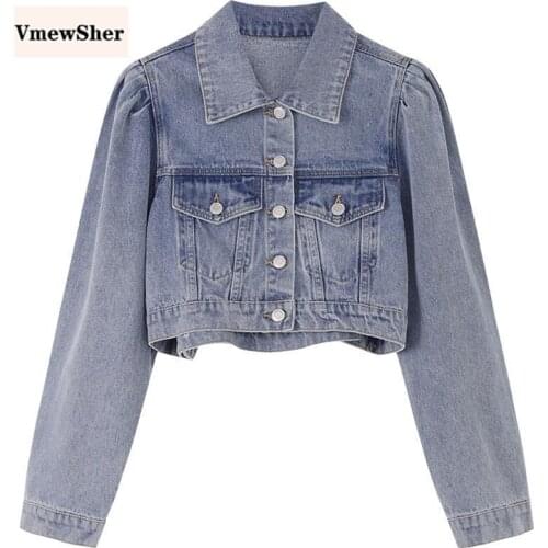 VmewSher New Denim Jackets Women Short Jean Jacket Coat 2020 Chic Female Cool Streetwear Long Sleeve Pockets High Waist Outwear