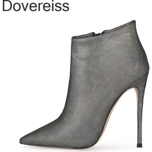 Winter Woman New Fashion Sexy Consice Shoes Zipper Gray Pointed Toe Stilettos Heels Elegant Ankle Boots Big Size 46 47