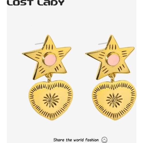 Lost Lady Fashion Heart Dangle Earrings Gold Silver Color Earrings for Women Statement Female Party Jewelry Accessories