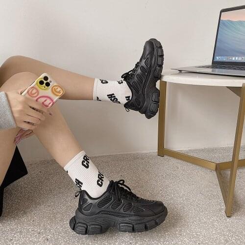Womens Spring and Autumn 2021 Korean Fashion Simple Atmospheric Mesh Platform Sneakers Comfortable and Breathable