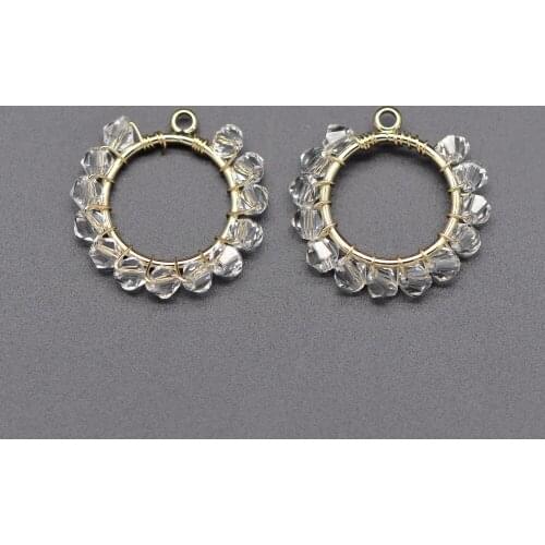 10pcs Gold Beaded Circle Charms 7x10mm, Wired Crystal Beads Geometric Pendants, Dangle Earring Components (GB-551)