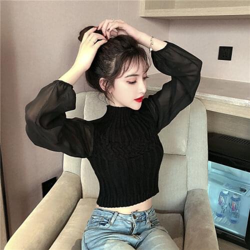2020 Pullover Cropped Sweater Lantern Sleeve Wool Sweater for Women Woman Sweaters Femme Chandails Pull Hiver