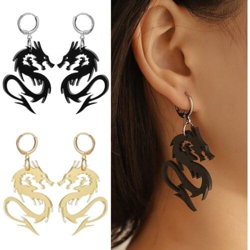 2021 gothic Goth Punk Black Arcylic Dragon Dangle Earrings For Women Men Silver Gold Color Vintage Hip Hop Egirl Drop Earring