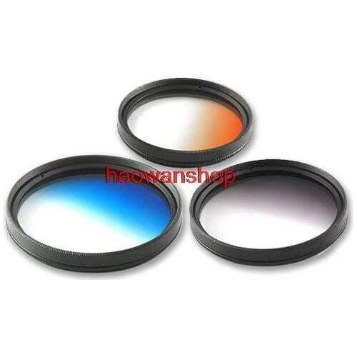 3pcs 30 37 40.5 46 49 52 55 58 62 67 72 77 82 mm Graduated Gradual Color ND Grey Orange Blue lens Filter for canon nikon camera