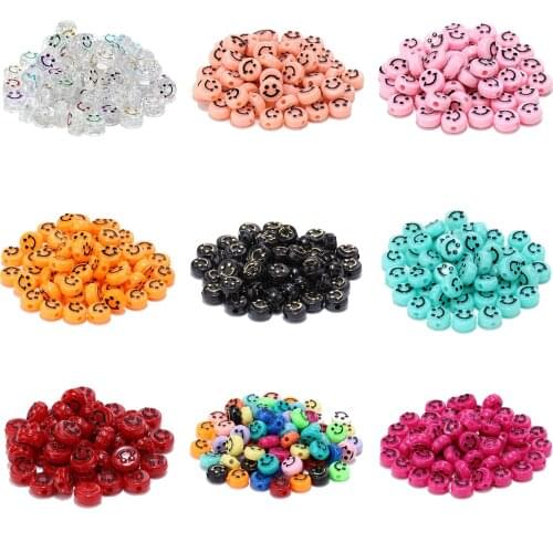 New Fashion 50pcs Acrylic 10mm Convex Smiling Face Round Loose Beads DIY Bracelet Necklace Handmade Trendy Jewelry Accessories