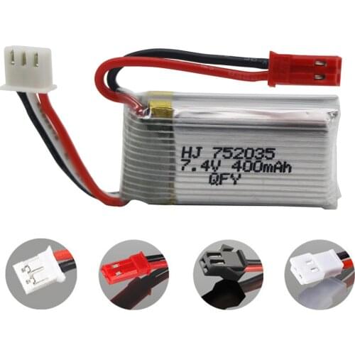 7.4V 400mAh Lipo Battery 752035 with JST Plug For Remote control toys Airplane Quadcopter Drone Helicopter cars Spare Parts