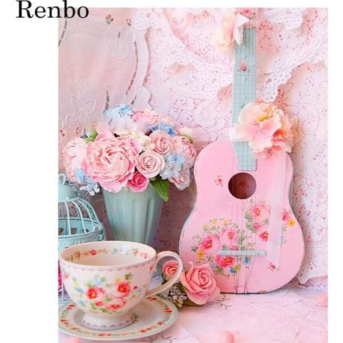 Renbo Full Square Round Diamond Painting Rose Violin Tea Cup Diamond Embroidery Picture Of Rhinestone DIY Mosaic Decor Home