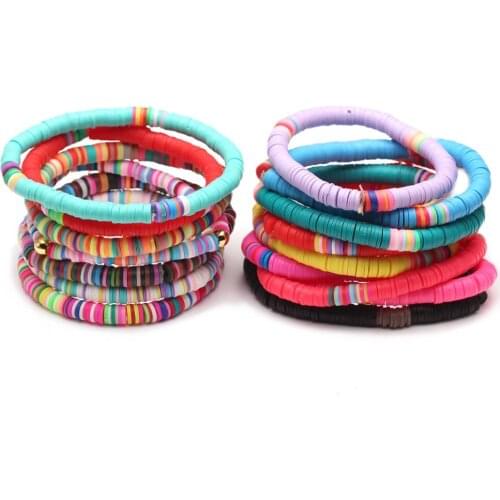 Boho Multicolor Polymer Clay Heishi Beads African Summer Stretch Bracelet Women Girl Trendy Colorful Discs Surf Jewelry Present