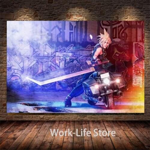 Final Fantasy 7 Game Poster Tifa Cloud and Aeris Canvas Painting Home Decoration Cartoon Movie Poster Wall Art Pictures Boy Room