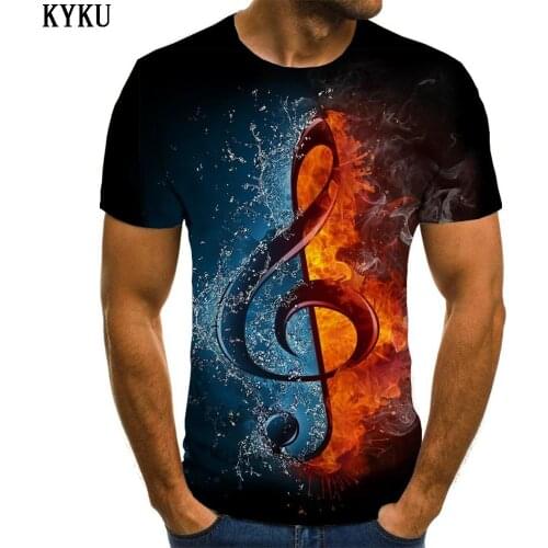 3d Tshirt Music T-shirt Men Flame Tshirt Printed Note Tshirts Casual Mens Clothing Hip hop New Style Big Size