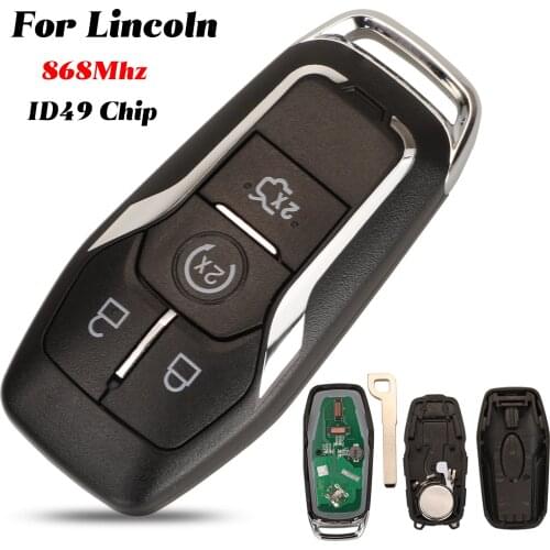 Jingyuqin For Lincoln MKC MKX MKZ FOB 868MHZ Remote Control Car Key With ID49 Chip Uncut Blade 4 Buttons Replacement