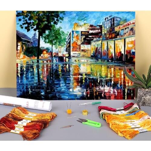 Oil Painting Style Forum Printed Fabric 11CT Cross Stitch Patterns DIY Embroidery DMC Threads Handicraft Painting Design