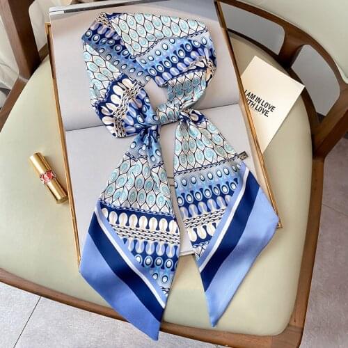 KOI LEAPING Aesthetic printing long silk scarf female Literary hair decorative scarf headband tie wrist strap ribbon bag belt