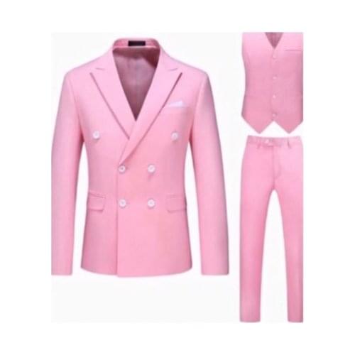 Pink Real Photo Peak Lapel Men Suits Slim Fit Costume Homme Wedding Groom 3 Pcs Terno Masculino Prom Blazers Jacket+Pant+Vest
