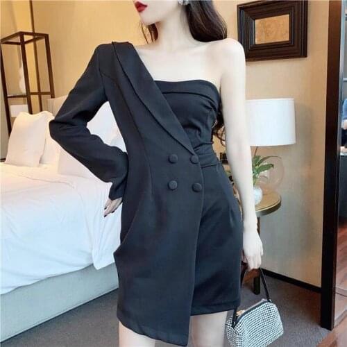 Summer Hepburn Designer Dress Women Elegant Sexy Solid Patchwork Party Mini Dress Black High Street Korean Blazer Dress 2021