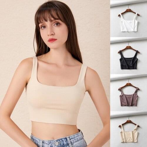 Women Tank Skinny Square Collar Fashion 2020 New Sleeveless Solid Color Backless Female Short Tops