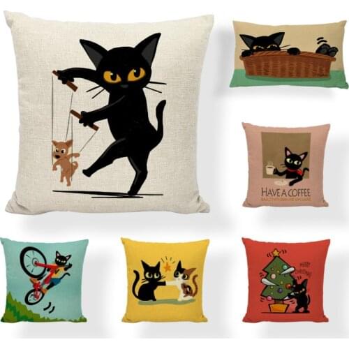 Lovely Black Cats Cushion Covers Christmas Gifts Pattern Home Decor Pillowcases ChildrenS Room Printed Linen Throw Pillow Cover