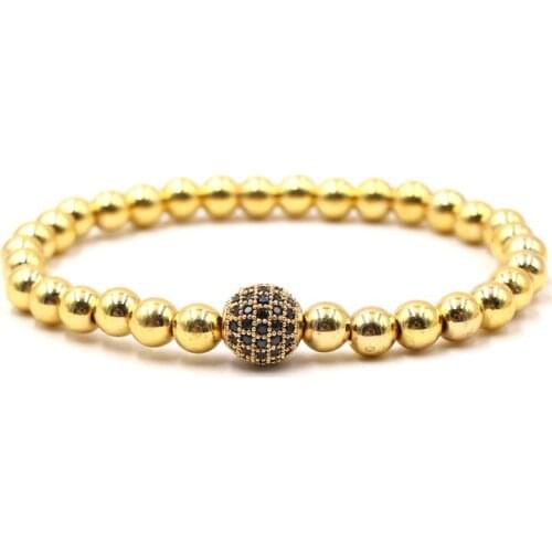 Trendy 6mm Hematite stone bead Bracelets Bangle pave CZ Ball bracelet for Men&Women DIY classic charm Jewelry