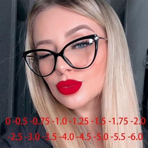 Fashion Cat Eye Glasses Women Eyeglasses Optical Myopia Eyewear 0 -0.5 -0.75 -1.0 -1.25 -1.5 -2.0 -3.0 To -6.0