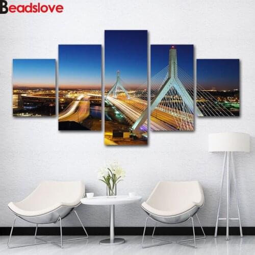 DIY diamond embroidery bridge cityscape full square round diamond painting cross stitch kit mosaic 5 pcs home decoration