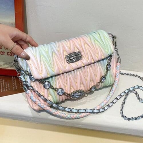 2021 New Pearl Diamond One Shoulder Messenger Bag Braided Shoulder Strap Chain Bag Fashion Colorful Folded Armpit Bag