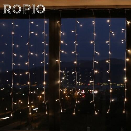 ROPIO 1.8x2.5m LED Holiday Lighting 300 LEDs Curtain Light Garland Fairy Light 8 Modes Wedding Party Home Patio Street Decor