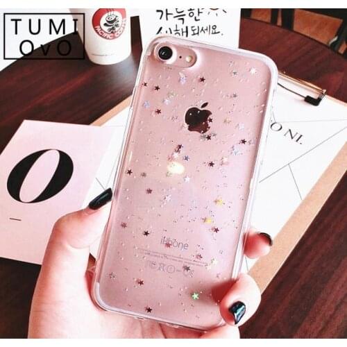 Simple Cases For iPhone 6 6s 7 8 Plus Clear Glitter Star Coque Case For iPhone Xs Max XR X 10 Soft TPU Silicon Cover Protect